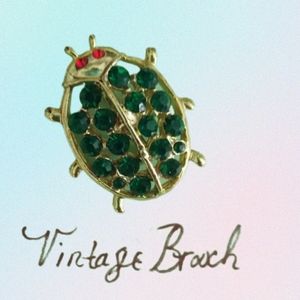 Green Crystal Rhinestone Beetle Brooch